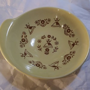 ROYAL CHINA &quot;KRISTINE&quot; Lugged Cereal /Soup Bowl Antique Yellow and Brownish Accent Dutch German Unusual Handle in Great Vintage Condition!!