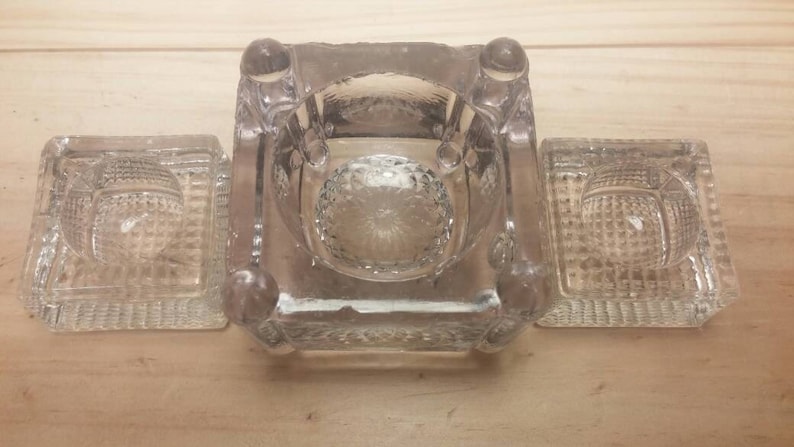 Beautiful Set of Three Pieces Clear Crystal-Like Candlestick Holders So Pretty!