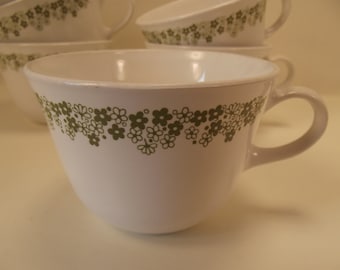 CORELLE「CRAZY DAISY」コーヒーカップ/マグ/ティーカップ グリーンフラワー ホワイトガラス 素晴らしい状態!