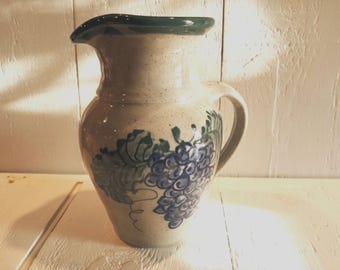 GREAT BAY POTTERY Pitcher Grape Themed Hand Thrown Hand Painted Vintage New Hampshire Excellent Condition!