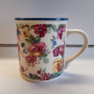 POTPOURRI PRESS MUG Vintage 1988 Flowers Transfer Signed by &quot;Christina&quot; in Great Condition!