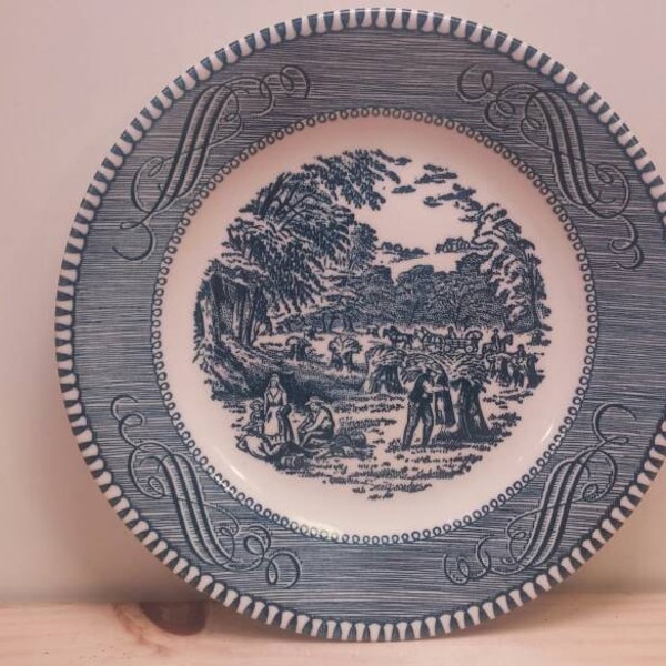 ROYAL CHINA Currier and Ives Blue "Harvest" Luncheon / Dessert / Bread / Salad Plate