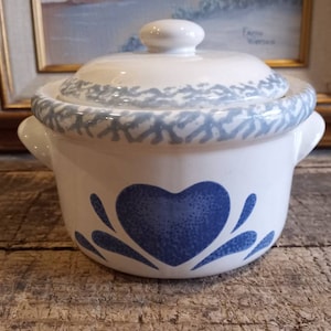 CORELLE &quot;BLUE HEARTS&quot; Stoneware Soup Bowl / Small Casserole with Lid My Love Excellent Condition!