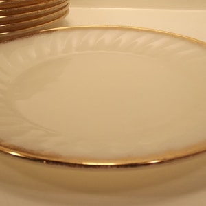 FIRE KING Salad PLATE Gold Edge Ivory Milk Glass image 2