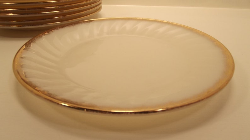 FIRE KING Salad PLATE Gold Edge Ivory Milk Glass image 2