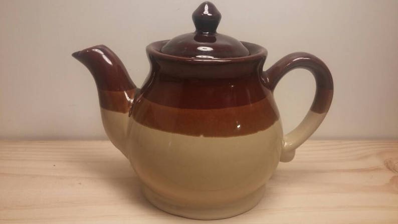 Beautiful Three Toned Tan Light and Dark Brown Vintage Tea Kettle