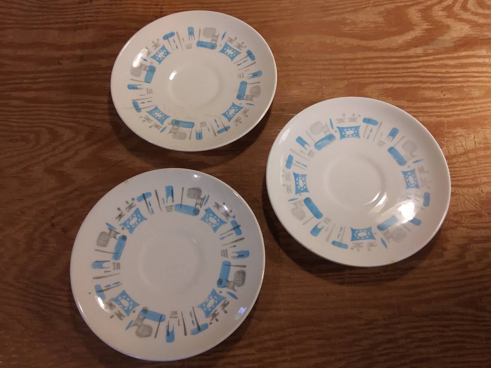 ROYAL China "BLUE HEAVEN" Set of Three Saucers Vintage Sebring, Ohio 1950s 1960s in Good Condition with a bit of wear