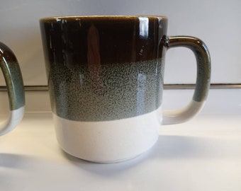 THREE-TONED MUG Olive with Grey Speckle Over White Vintage 1990s in Great Condition and So Pretty!