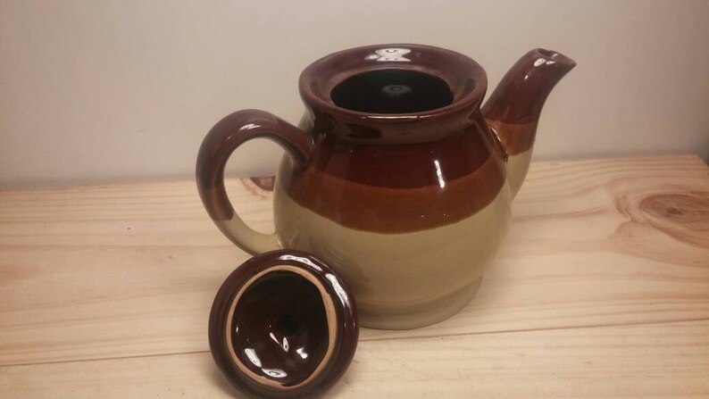 Beautiful Three Toned Tan Light and Dark Brown Vintage Tea Kettle