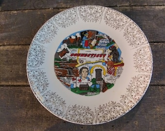 CONNECTICUT SOUVENIR PLATE Mount Clemens Pottery U S A Wall Hanging or Shelf Display Vintage