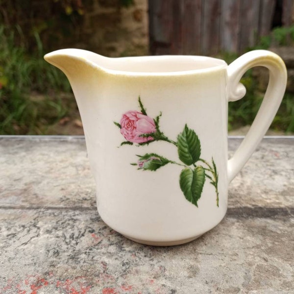 CREAMER with ROSE and Yellow Highlights Very Pretty 1940s 1950s Great Condition!