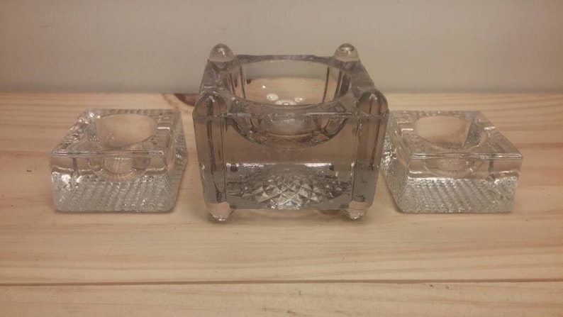 Beautiful Set of Three Pieces Clear Crystal-Like Candlestick Holders So Pretty!