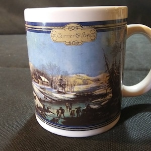 CURRIER AND IVES Mug H F Houston Foods or Harvest 1996 Yearly Mug Franklin Park Illinois Vintage Ice Skating Scene in Great Condition!