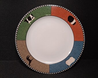 SAKURA "BARNYARD ANIMALS" Stoneware Dinner Plate Brandon House Warren Kimble Design Great Condition!