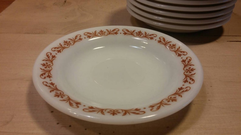 DECOR BRAND SAUCER Milk Glass White with Burnt Orange Floral Border in Excellent Condition!