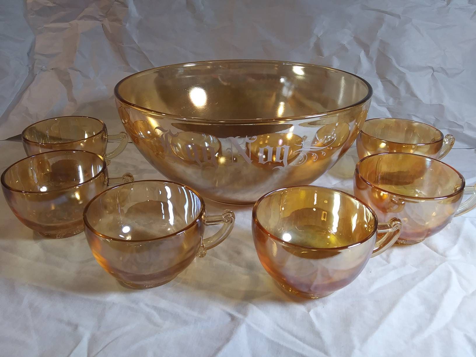 Egg Nog Punch Bowl Set Glass Co Carnival Glass Eggnog Bowl