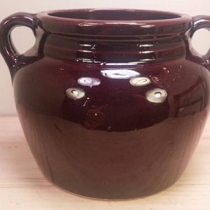 Larger USA Pottery Excellent Condition Brown Glazed BEAN POT / Dutch Oven for Baking
