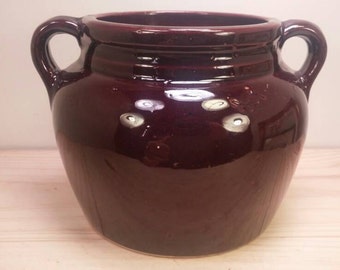 Larger USA Pottery Excellent Condition Brown Glazed BEAN POT / Dutch Oven for Baking