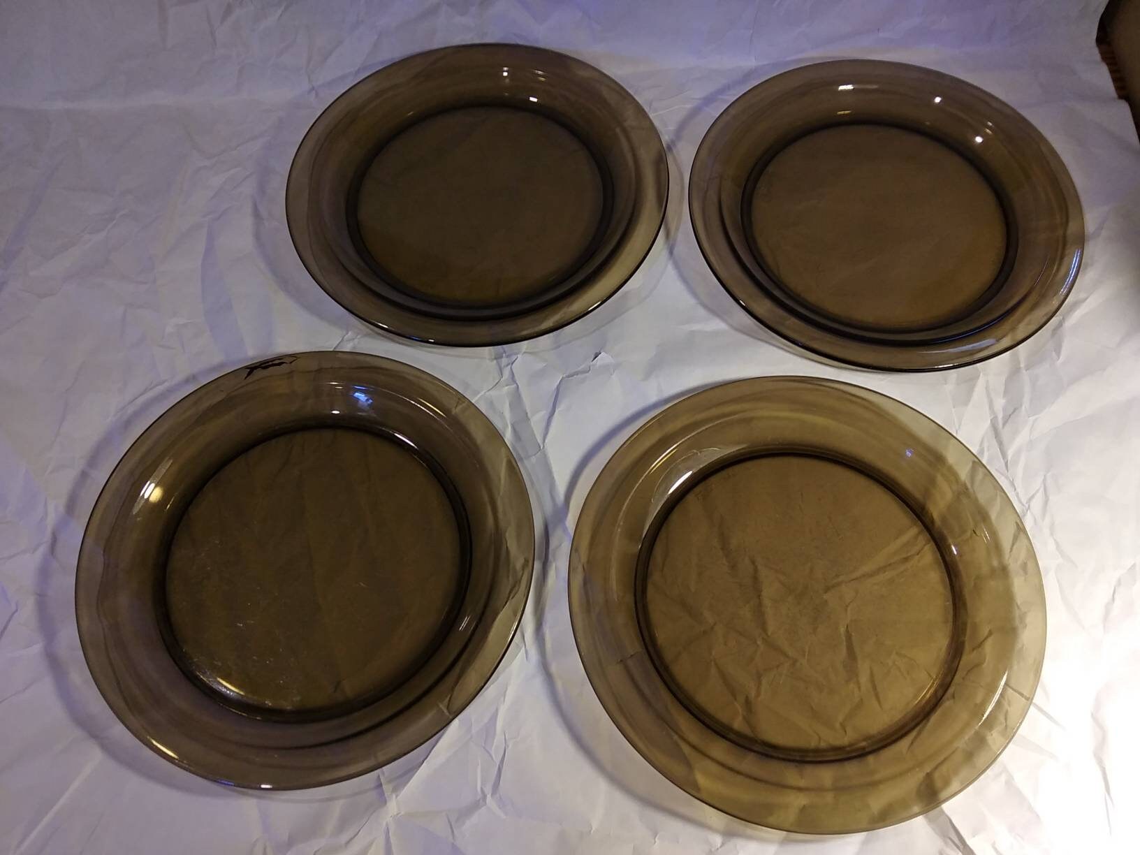 Vintage Vereco French Set of 4 Tempered Smoke Glass Salad Plates 7.5" France Vintage Vereco French Set of 4 Tempered Smoke Glass Salad Plates 7.5" France