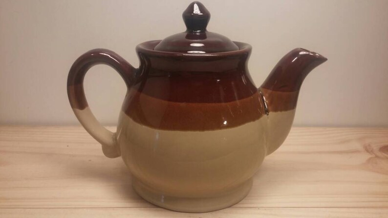 Beautiful Three Toned Tan Light and Dark Brown Vintage Tea Kettle