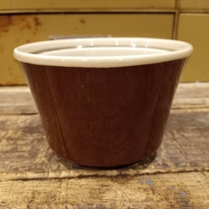 STONEWARE RAMEKIN or CUSTARD Cup Vintage 1980s Brown and Cream Excellent Condition!