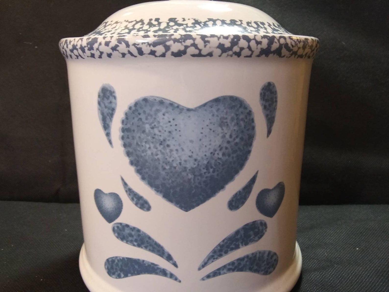 BLUE HEART CANISTER Largest Jay Import 1970s 1980s Spongeware Etsy