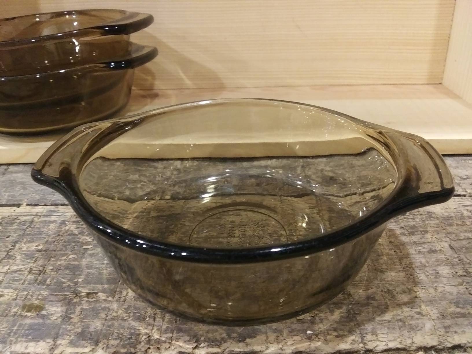 l'ovenware petite casserole verre fumé vision-like avec poignées très bon état