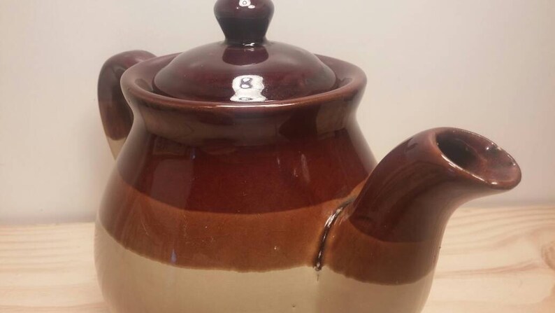 Beautiful Three Toned Tan Light and Dark Brown Vintage Tea Kettle