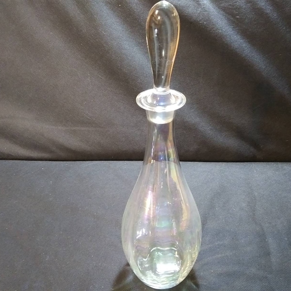 TOSCANY CRYSTAL DECANTER Rainbow Optic Cloudy Glass with Glass Stopper Absolutely Beautiful! Excellent Condition!