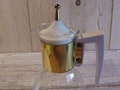 COFFEE CARAFE MCM Coffee Pot Possibly Cory Mid Century Coolness! Brass and White in Great Condition!