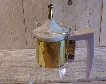 COFFEE CARAFE MCM Coffee Pot Possibly Cory Mid Century Coolness! Brass and White in Great Condition!