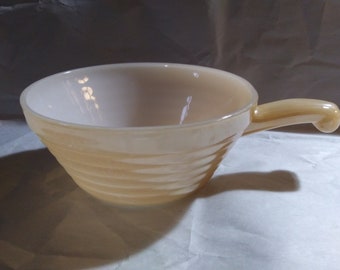 FIRE KING Lustreware Soup BOWL with Handles Lusterware Ribbed Milk Glass