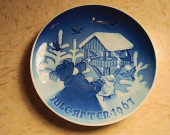 B and G JULE AFTEN 1967 Collector's Plate "Fuglenes Jul" Denmark Exc Cond
