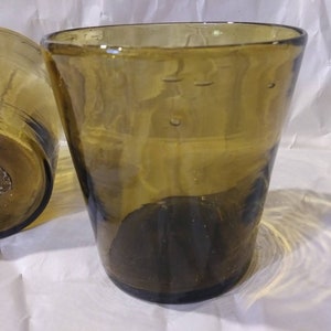 HAND BLOWN TUMBLER Smoked Glass Tawny (1) Pontil Mark Bubbles Murano-Style in Excellent Condition