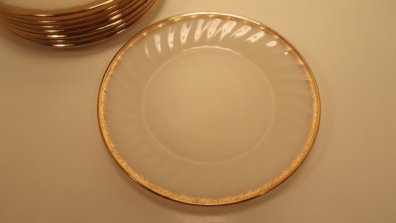 FIRE KING Salad PLATE Gold Edge Ivory Milk Glass image 1