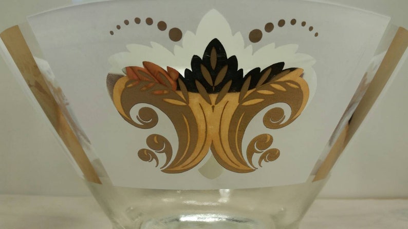 Antique FLEUR-DE-LIS Large Glass Bowl Punch Bowl Gold and White in Awesome Condition!