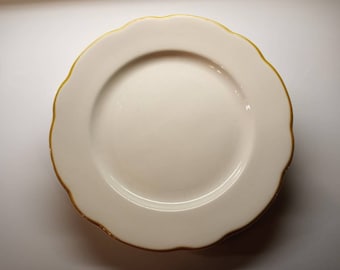 BUFFALO CHINA SALAD Plate Vintage 1960s Restaurant Ware White with Gold / Mustard Edging Great Condition!