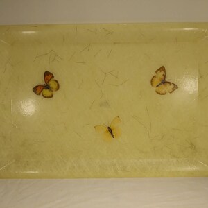 FIBERGLASS SERVING TRAY with Inlaid Butterflies and Shiny Tinsel Strands by Sterling Craftsmen of Michigan 1950s 1960s Great Condition!!! image 1