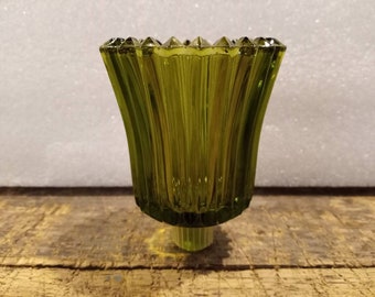 VOTIVE CANDLE HOLDER Green Vertical Ribbed 1970s Pegged Great Condition!