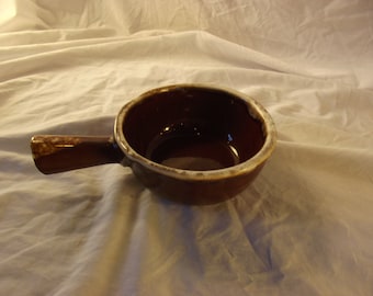 McCOY SOUP BOWL #7050 with Handle Brown Drip Glazed