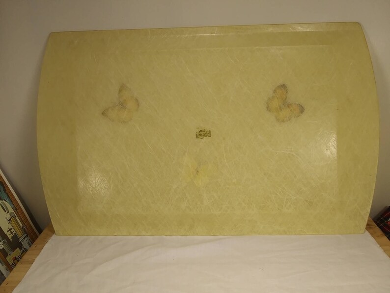 FIBERGLASS SERVING TRAY with Inlaid Butterflies and Shiny Tinsel Strands by Sterling Craftsmen of Michigan 1950s 1960s Great Condition!!! image 7