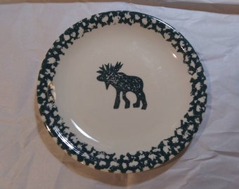 TIENSHAN "MOOSE COUNTRY" Salad Plate Sponge Painted Each One Unique! Nice Condition! Folk Craft Series!