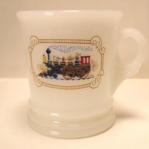 AVON SHAVING MUG Steam Locomotive Milk Glass Collectible!
