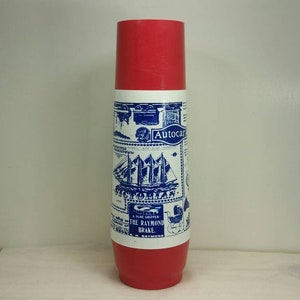 THERMO SERV THERMOS Vintage Excellent Condition Glass Vacuum Liner Decorated in 1900s Advertising Cheers Style! Fun!