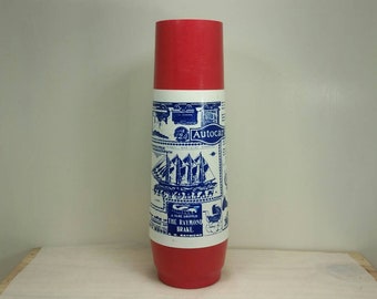 THERMO SERV THERMOS Vintage in Great Condition Glass Vacuum Liner Decorated in 1900s Advertising Cheers Style! Fun!