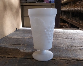 MILK GLASS COMPOTE or Pedestal Vase "Colony Harvest" Pattern Indiana Glass Company 1970s Beautiful!