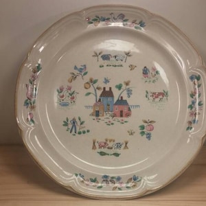 INTERNATIONAL CHINA PLATTER &quot;Heartland&quot; Collection Chop Plate Whimsical Country in Great Condition!!
