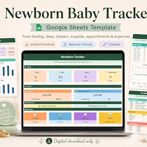 Nyföddbebisspårning för Google Sheets och Excel | Matning, sömn, blöjlogg | Digital nedladdning