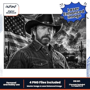 American Icon Chuck Norris laser Enhanced PNG, Laser Ready, Wood Engraving (Digital Download)