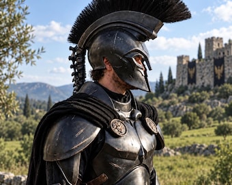 king Agamemnon Greek Warrior Armor Set, Wearable Mild Steel Odyssey Helmet, Brass Spine Crest